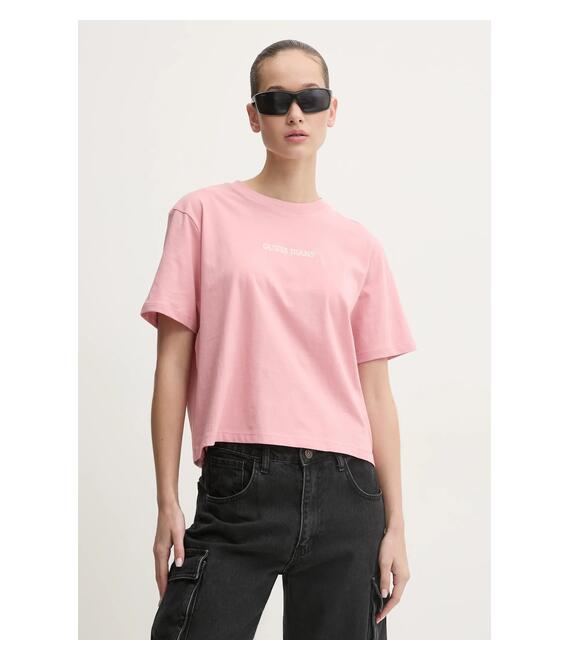 Βαμβακερό μπλουζάκι Guess Jeans γυναικείο, χρώμα: ροζ, W5RI42 K8HM0