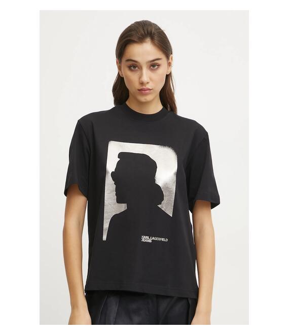 Βαμβακερό μπλουζάκι Karl Lagerfeld Jeans γυναικείο, χρώμα: μαύρο, A1W17032