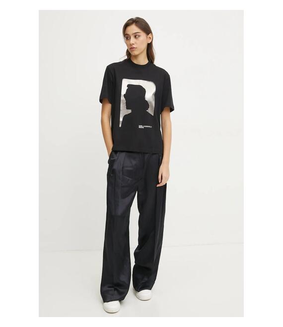 Βαμβακερό μπλουζάκι Karl Lagerfeld Jeans γυναικείο, χρώμα: μαύρο, A1W17032