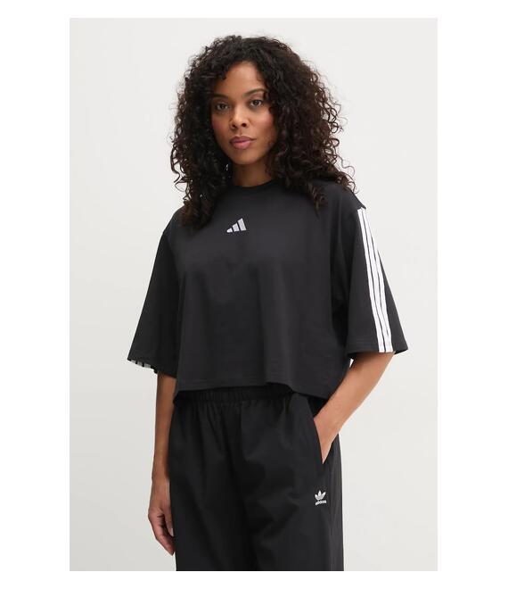 Βαμβακερό μπλουζάκι adidas Essentials γυναικεία, χρώμα: μαύρο, JD4998