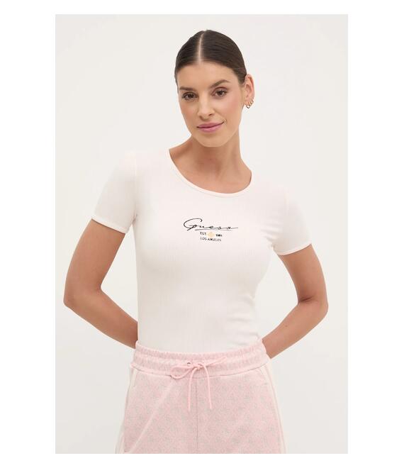 Μπλουζάκι Guess SUZANNE χρώμα: μπεζ, V5RP00 KBCO2