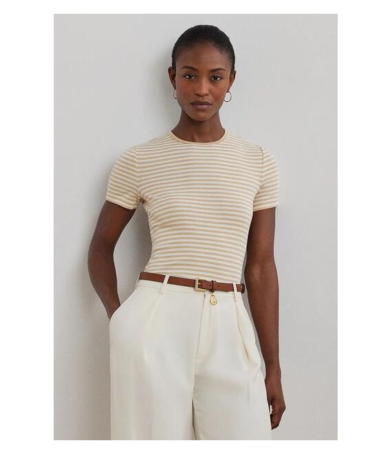 Βαμβακερό μπλουζάκι Lauren Ralph Lauren γυναικείο, χρώμα: μπεζ, 200963889