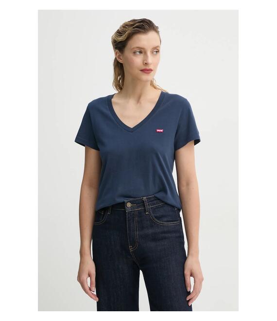 Βαμβακερό μπλουζάκι Levi's LSE_PERFECT VNECK γυναικείο, χρώμα: ναυτικό μπλε, A3170