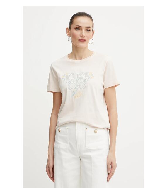 Βαμβακερό μπλουζάκι Guess χρώμα: μπεζ, W5GI23 K9RM1