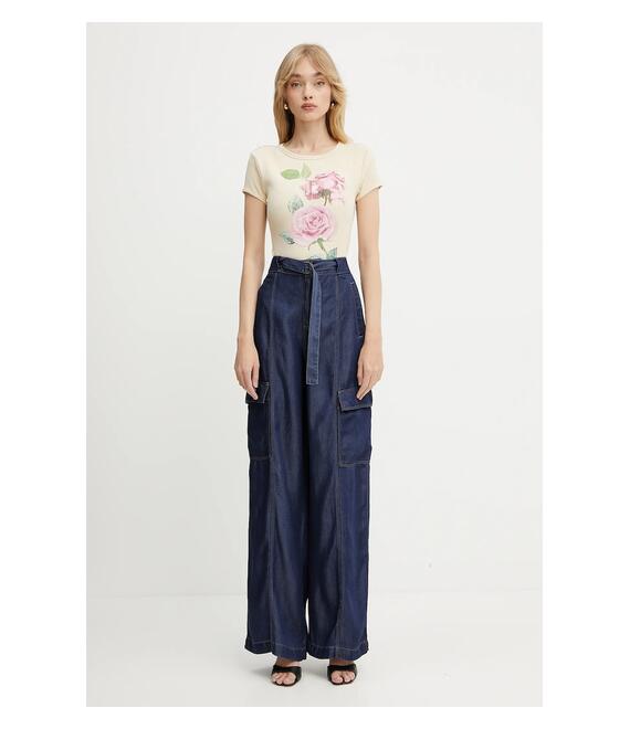 Μπλουζάκι Guess ROSE χρώμα: μπεζ, W5GI33 KA0H1