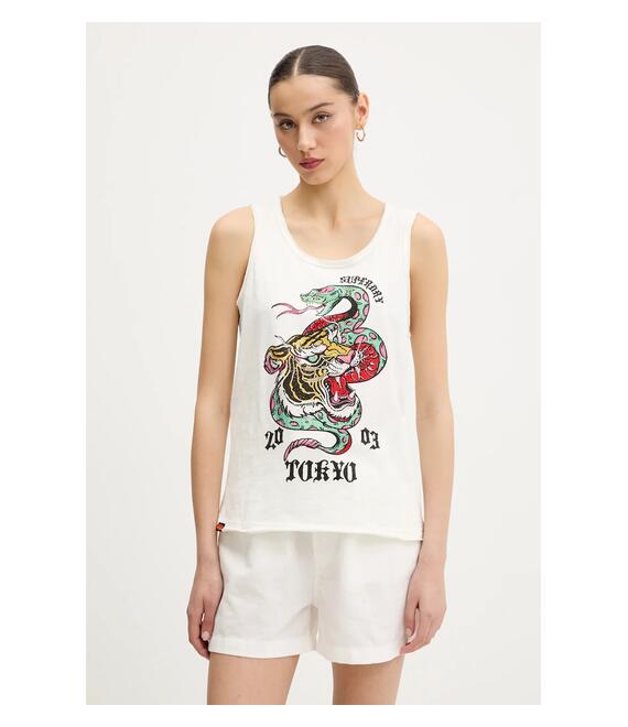 Βαμβακερό τοπ Superdry χρώμα: μπεζ, W6012044A-E8V