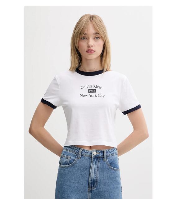 Βαμβακερό μπλουζάκι Calvin Klein Jeans χρώμα: άσπρο, LV047B808G