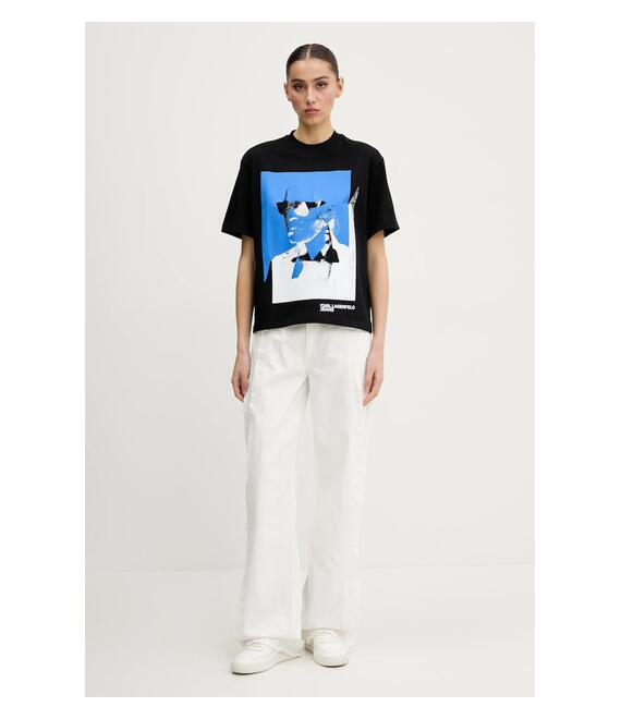 Βαμβακερό μπλουζάκι Karl Lagerfeld Jeans γυναικείο, χρώμα: μαύρο, A2W17030