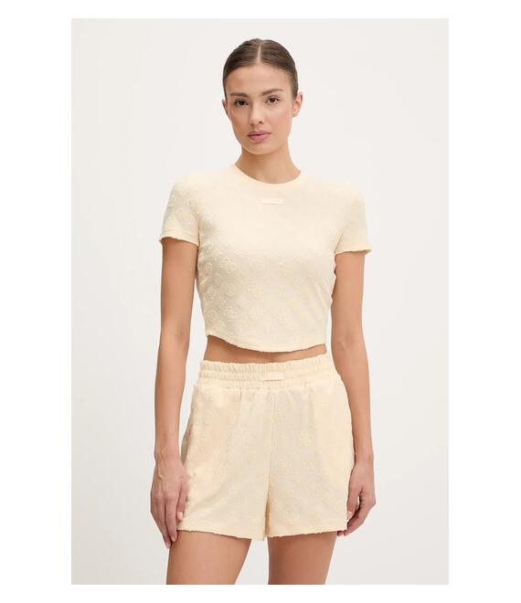 Μπλουζάκι Guess PEONY χρώμα: μπεζ, V5GP21 KCT02