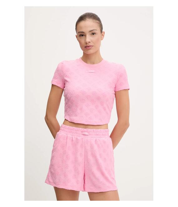 Μπλουζάκι Guess PEONY χρώμα: ροζ, V5GP21 KCT02