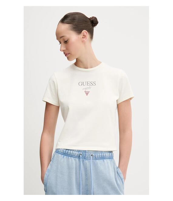 Βαμβακερό μπλουζάκι Guess Originals γυναικείο, χρώμα: μπεζ, W5GI56 J1314