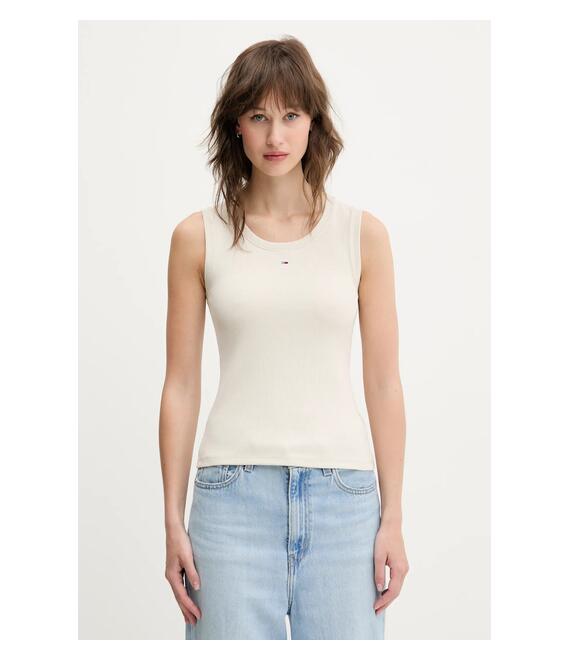 Top Tommy Jeans χρώμα: μπεζ, DW0DW20673