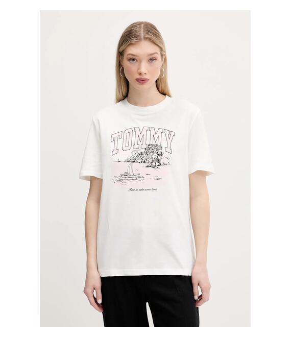 Βαμβακερό μπλουζάκι Tommy Jeans χρώμα: μπεζ, DW0DW21343