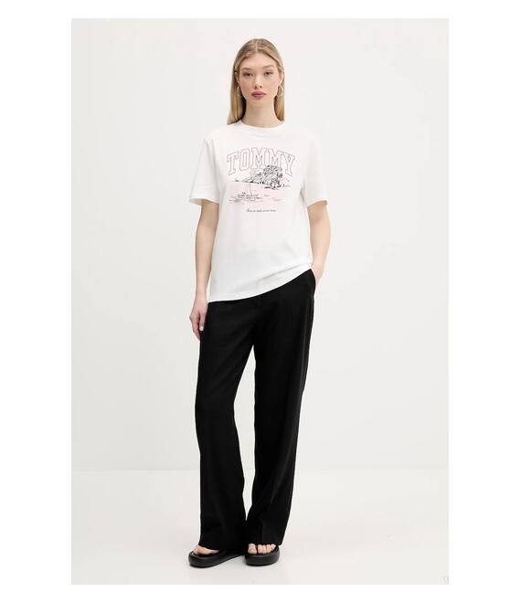 Βαμβακερό μπλουζάκι Tommy Jeans χρώμα: μπεζ, DW0DW21343