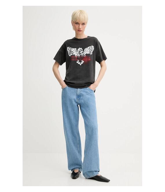 Βαμβακερό μπλουζάκι The Kooples χρώμα: γκρι, FTSC30026K