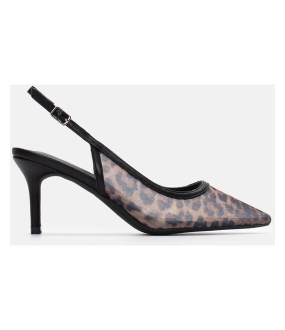 Γόβες Μυτερές Slingback με Δίχτυ - Animal Print