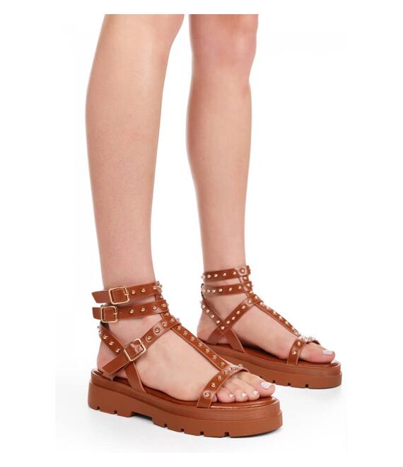 Σανδάλια Flatform Gladiator με Τρούκς - Κάμελ