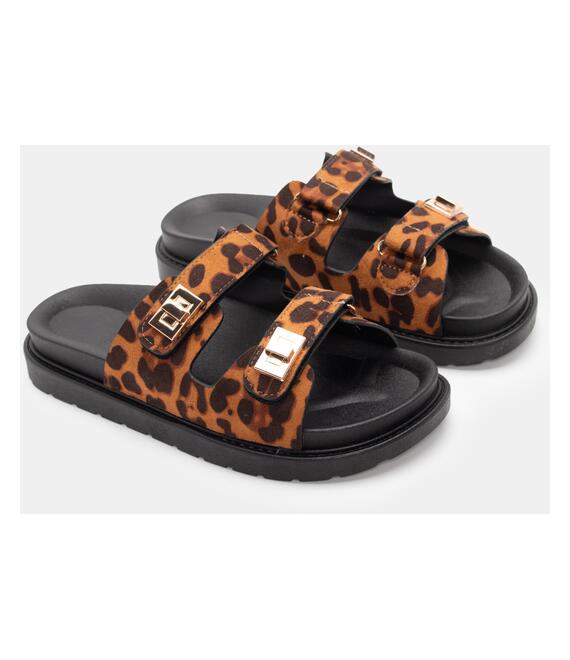 Σανδάλια Flatform με Λουράκια Scratch & Διακοσμητικό - Animal Print