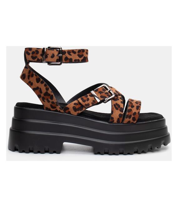 Σανδάλια Flatform με Τρακτερωτή Σόλα & Μπαρέτα - Animal Print