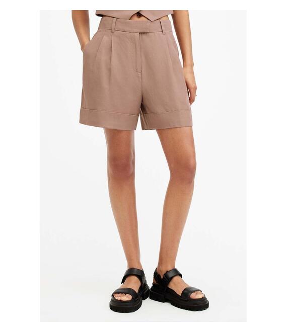 Λινό σορτς AllSaints DERI LYN χρώμα: καφέ, WT027Y