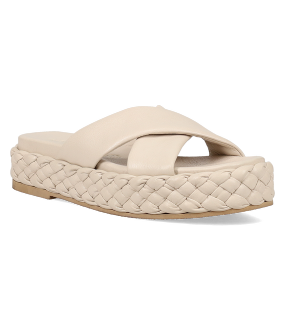 Εκρού δερμάτινο footbed σανδάλι