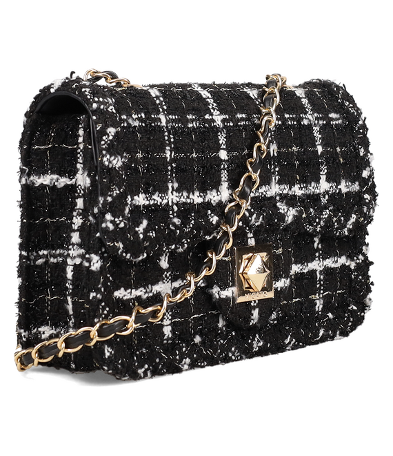 Ασπρόμαυρη μπουκλέ τσάντα ώμου