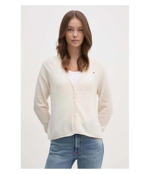 Μάλλινη ζακέτα Tommy Hilfiger χρώμα: μπεζ, WW0WW43092