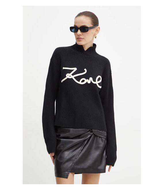 Μάλλινο πουλόβερ Karl Lagerfeld γυναικείο, χρώμα: μαύρο, 246W2000