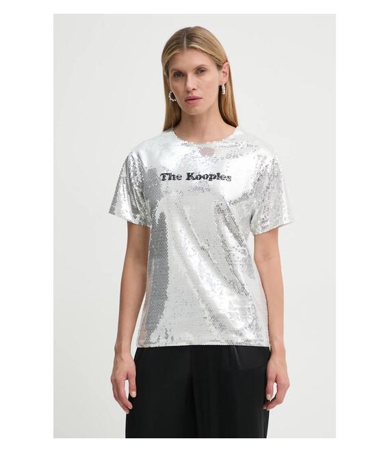 Μπλουζάκι The Kooples χρώμα: ασημί, FTSC29036K