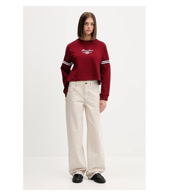 Βαμβακερή μπλούζα Guess Jeans γυναικεία, χρώμα: μπορντό, W5BQ25 KCYM1