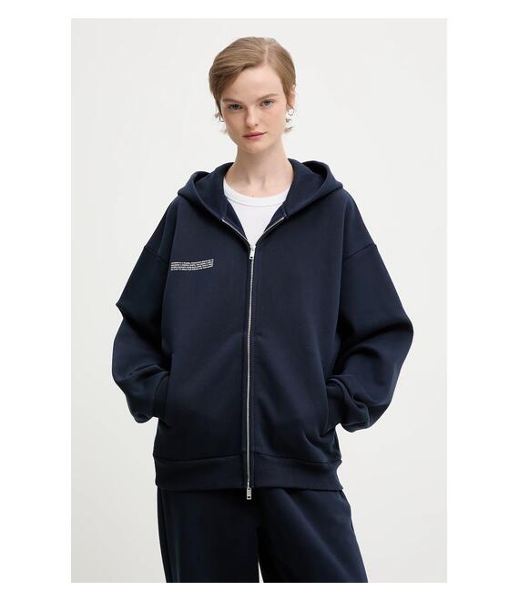 Βαμβακερή μπλούζα Pangaia χρώμα: ναυτικό μπλε, με κουκούλα, 10002675