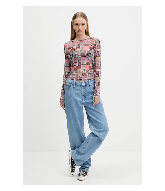 Μακρυμάνικο Tommy Jeans χρώμα: ροζ, DW0DW21558