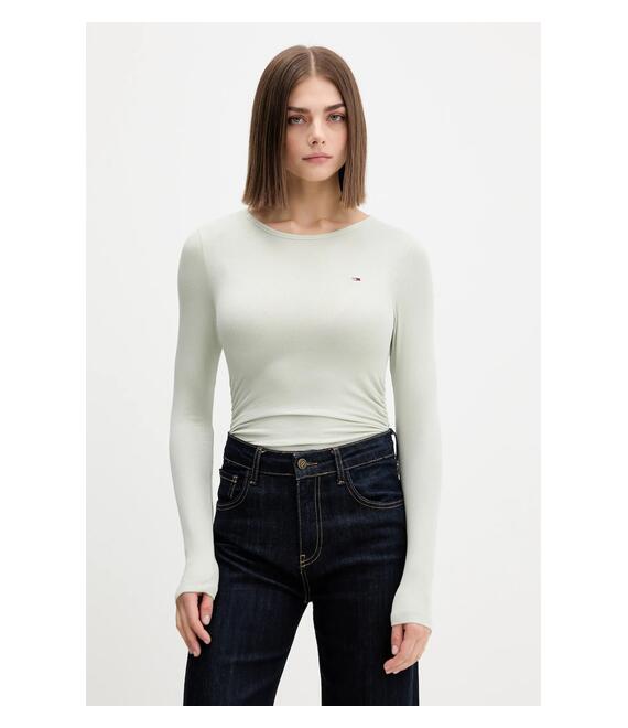 Μακρυμάνικο Tommy Jeans χρώμα: πράσινο, DW0DW21568