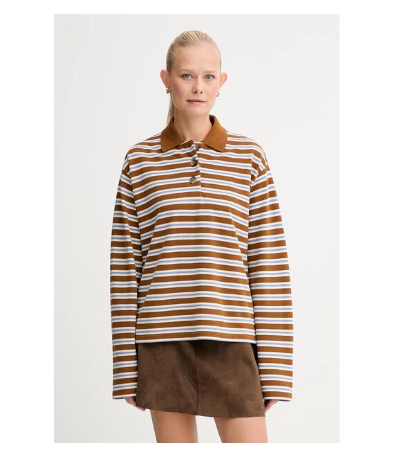 Βαμβακερή μπλούζα με μακριά μανίκια Marc O'Polo χρώμα: καφέ, 5000007070