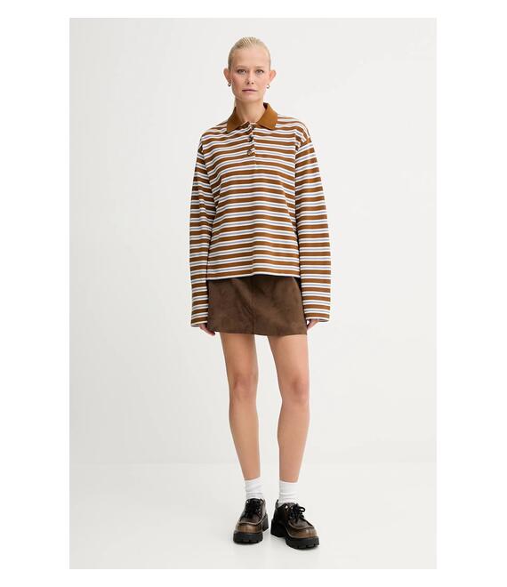 Βαμβακερή μπλούζα με μακριά μανίκια Marc O'Polo χρώμα: καφέ, 5000007070