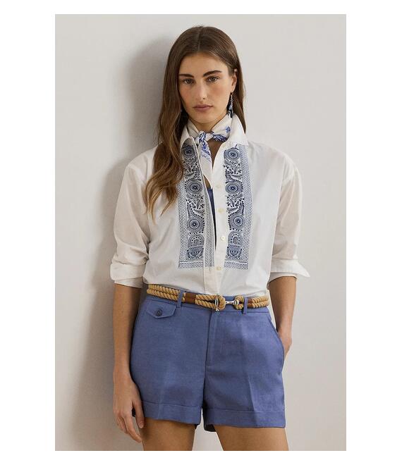 Βαμβακερό πουκάμισο Lauren Ralph Lauren χρώμα: άσπρο, 200970815