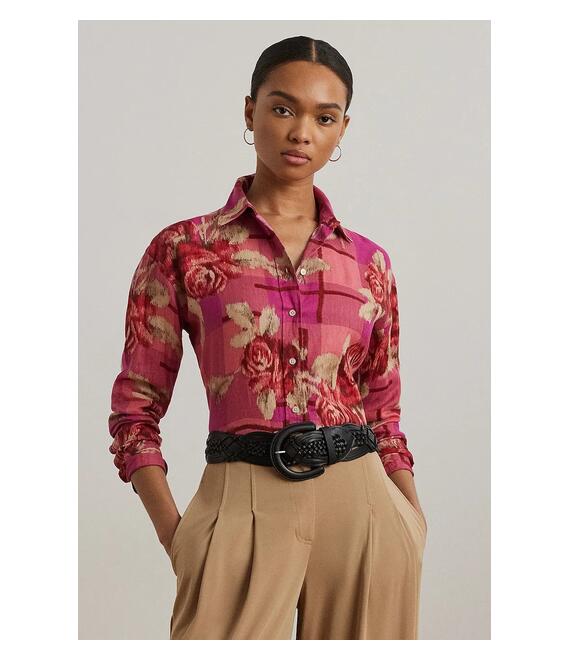 Πουκάμισο από λινό Lauren Ralph Lauren χρώμα: κόκκινο, 200978534