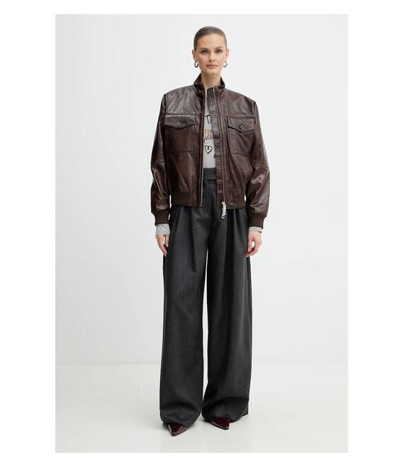 Δερμάτινο μπουφάν MAX&Co. χρώμα: καφέ, 2526446023200