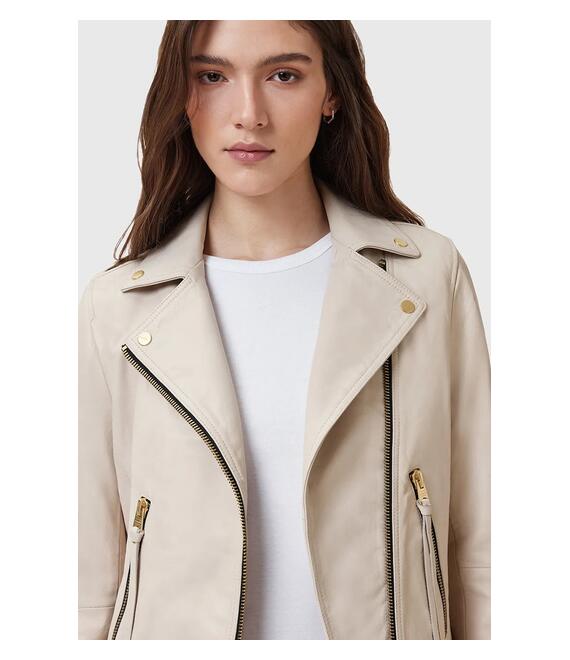 Δερμάτινo jacket AllSaints DALBY χρώμα: μπεζ, W087LB