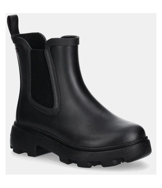 Γαλότσες Tommy Hilfiger FLAG ANKLE RAINBOOT WARM LINING χρώμα: μαύρο, FW0FW08974