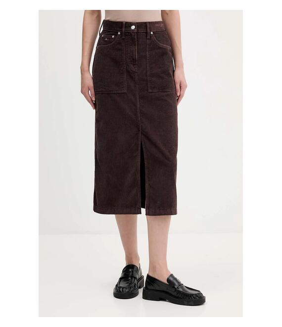Φούστα κοτλέ Tommy Jeans χρώμα: καφέ, DW0DW21708