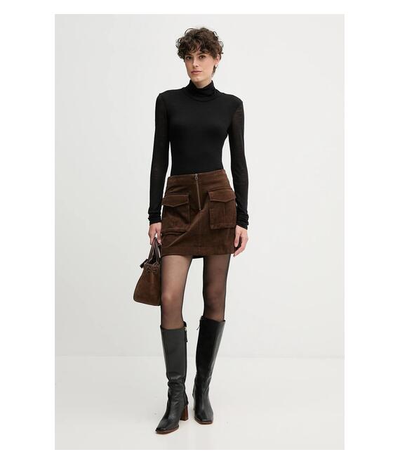 Φούστα κοτλέ Tommy Hilfiger χρώμα: καφέ, WW0WW46649