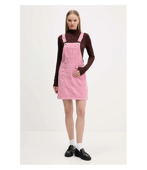 Φόρεμα κοτλέ Tommy Jeans χρώμα: ροζ, DW0DW21494