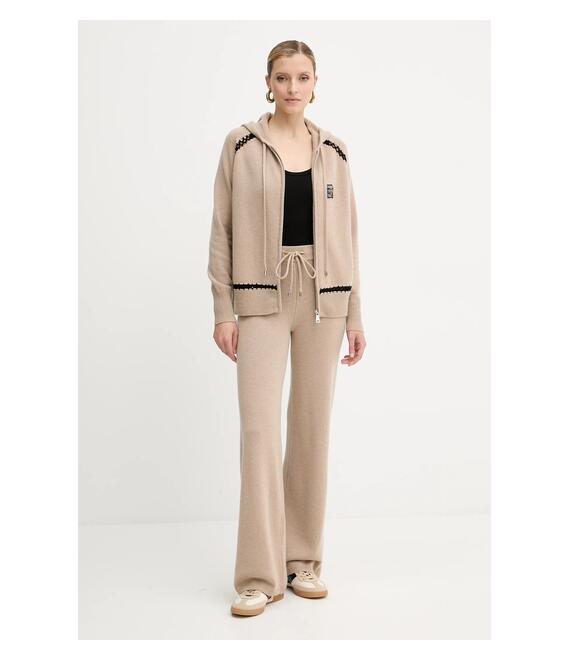 Μάλλινη μπλούζα Ermanno Scervino γυναικεία, χρώμα: μπεζ, με κουκούλα, 57TN037E54