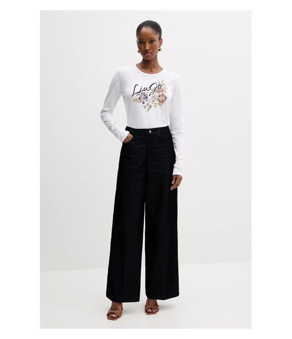 Βαμβακερή μπλούζα με μακριά μανίκια Liu Jo χρώμα: άσπρο, MF5464 JS923