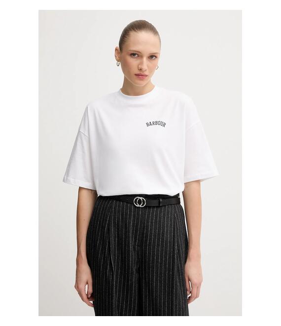 Βαμβακερό μπλουζάκι Barbour CLAYDON χρώμα: άσπρο, LTS0687