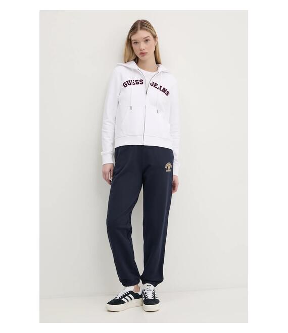 Βαμβακερή μπλούζα Guess Jeans γυναικεία, χρώμα: άσπρο, με κουκούλα, W5RQ20 K68I4