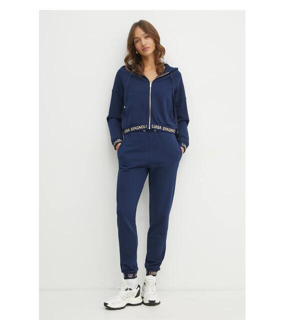 Μπλούζα Luisa Spagnoli χρώμα: ναυτικό μπλε, με κουκούλα, 541853