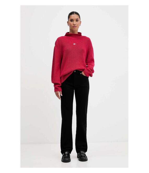 Βαμβακερό πουλόβερ Tommy Jeans χρώμα: μπορντό, DW0DW21676