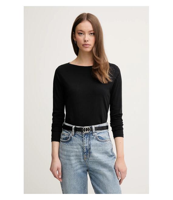 Βαμβακερή μπλούζα με μακριά μανίκια United Colors of Benetton χρώμα: μαύρο, 3096D109E